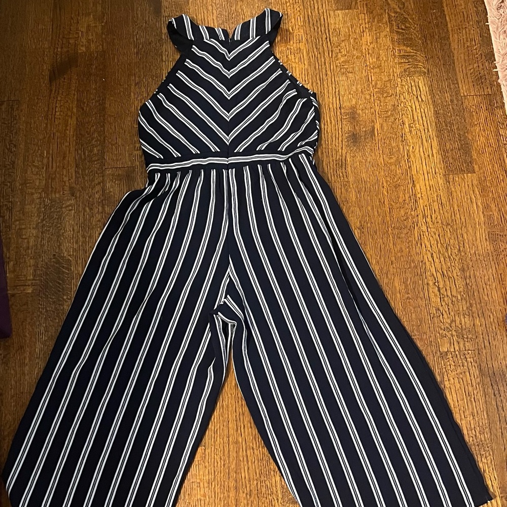 Blue and white romper jumpsuit